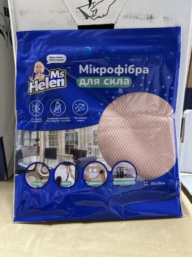 Серветка з мікрофібри Ms.Helen для скла 30×30 см